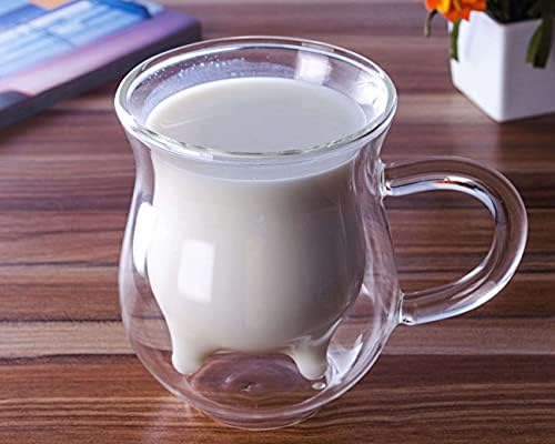 XJHHOMA חלב יצירתי צורה פרה עמידה בקיר כפול קיר כוס חלב ספל כוס חלב [1PC, בערך 235 מל/מחשב]